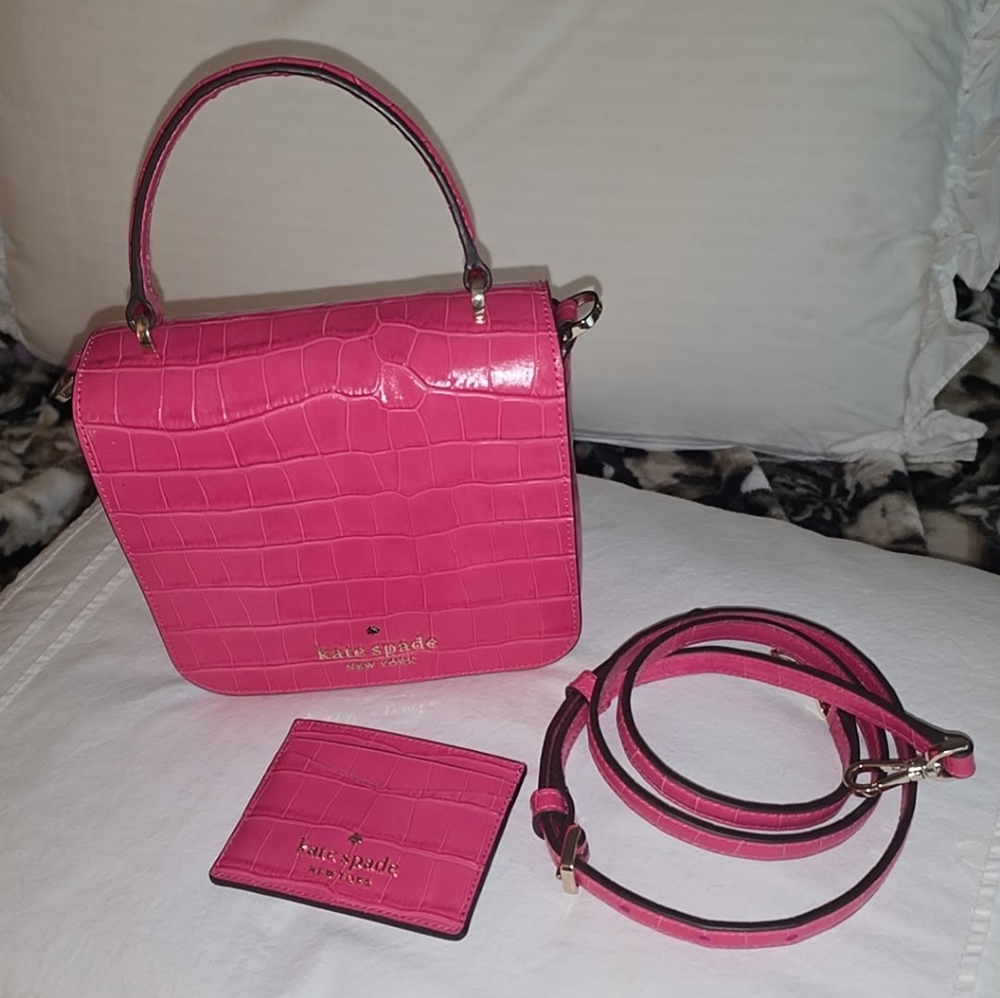 Kate Spade Vibrant Pink Croc-Embossed Crossbody Bag - Picture 5 of 5
